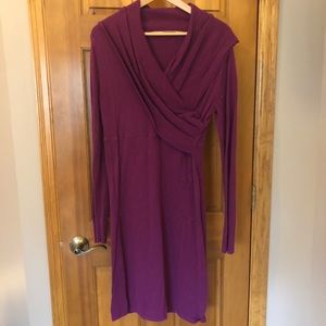 Purple Faux Wrap Sweater Dress
